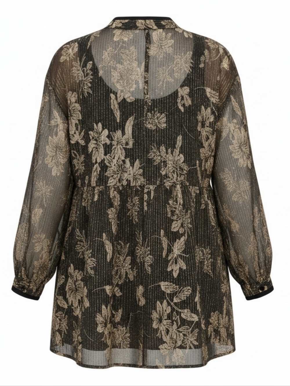 Vince Camuto Black Floral V-Neck Sheer Blouse - Picture 3 of 8